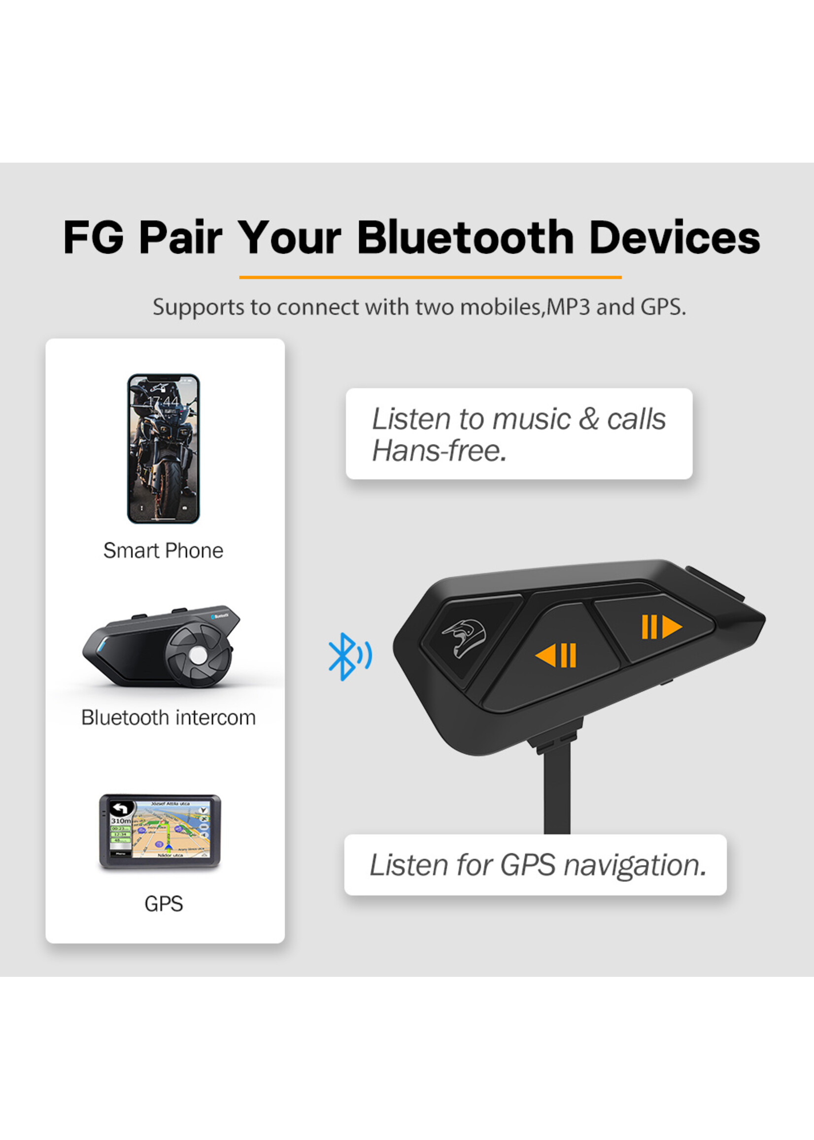 FG Motorhelm Draadloze Intercom Hoofdtelefoon Luidspreker Bluetooth 5.0 Helm Headset 6 Rijders 1200m