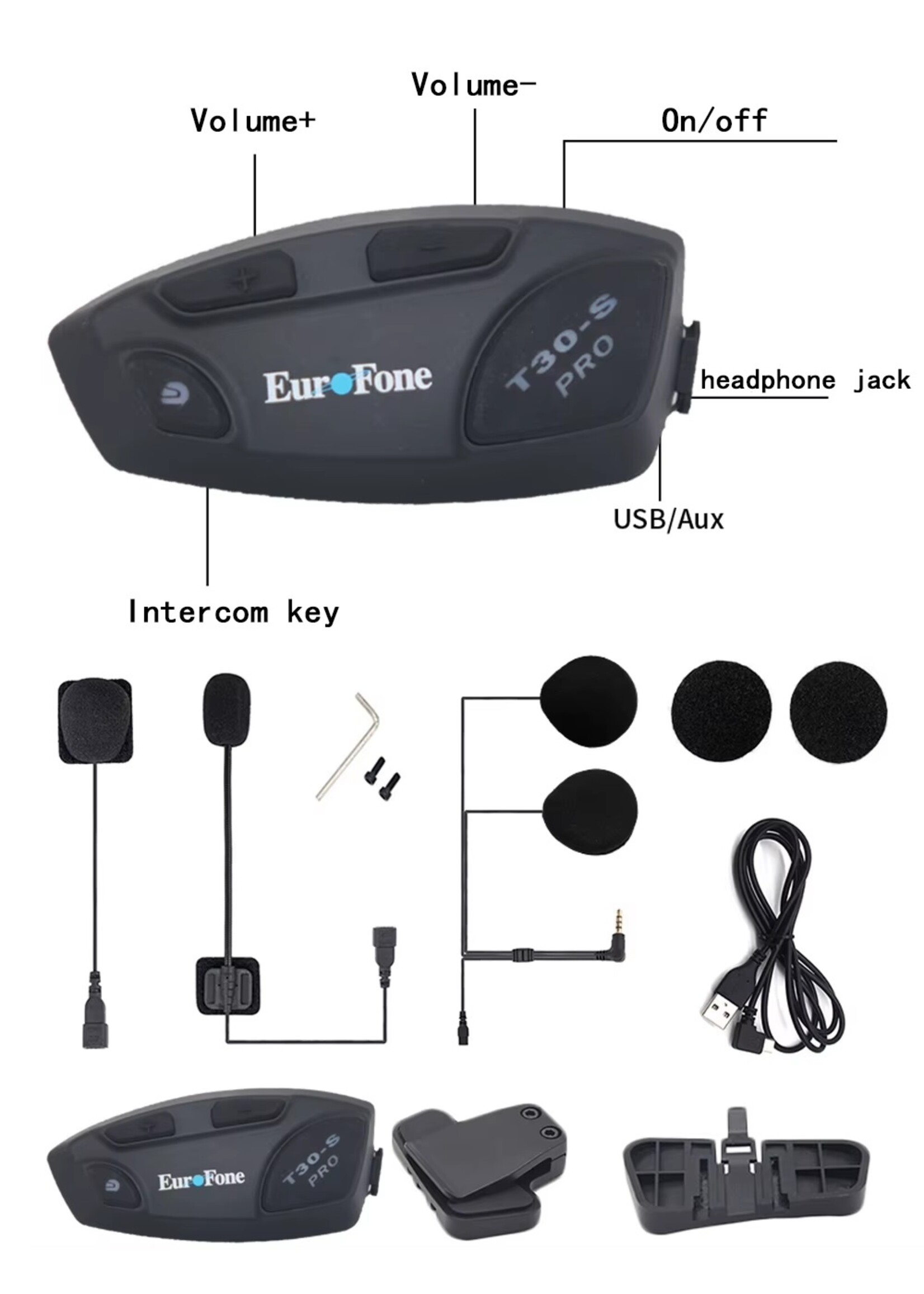 Eurofone Motorhelm intercomsysteem met muziekdeling, 32 rijders groepscommunicatie intercom voor motorrijders