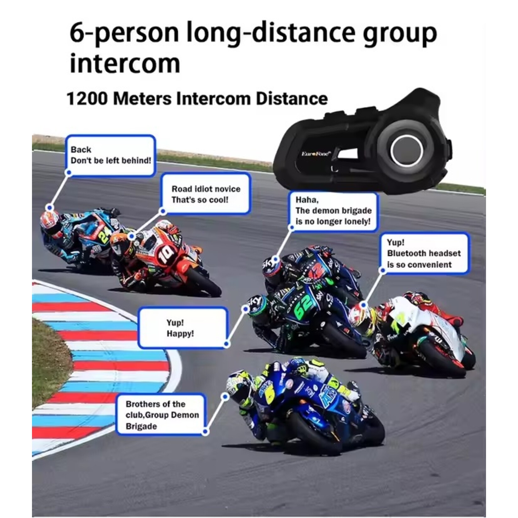 Eurofone S2 Plus Bluetooth-helmintercom voor motorfietsen Ondersteunt 2-6 personen om te praten over een afstand van 800-1000 meter Waterdicht