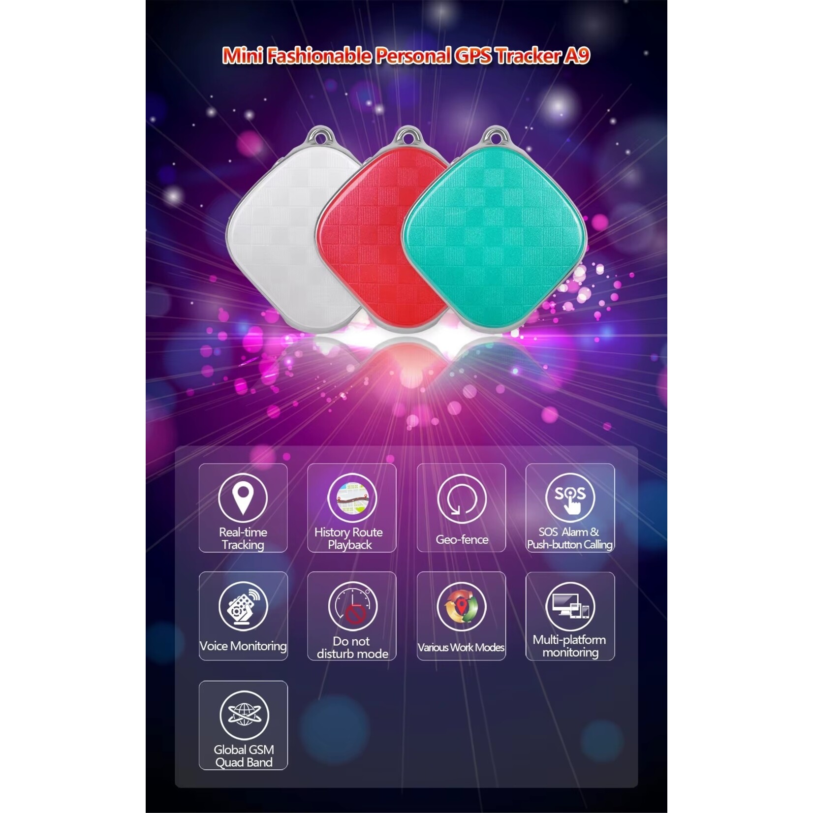 A9 Mini Persoonlijke GPS Tracker Kinderen Luisterapparaat Kinderen GPS Locator Gratis Web App Hond Real-Time Tracking SOS Alarm  (Rood)