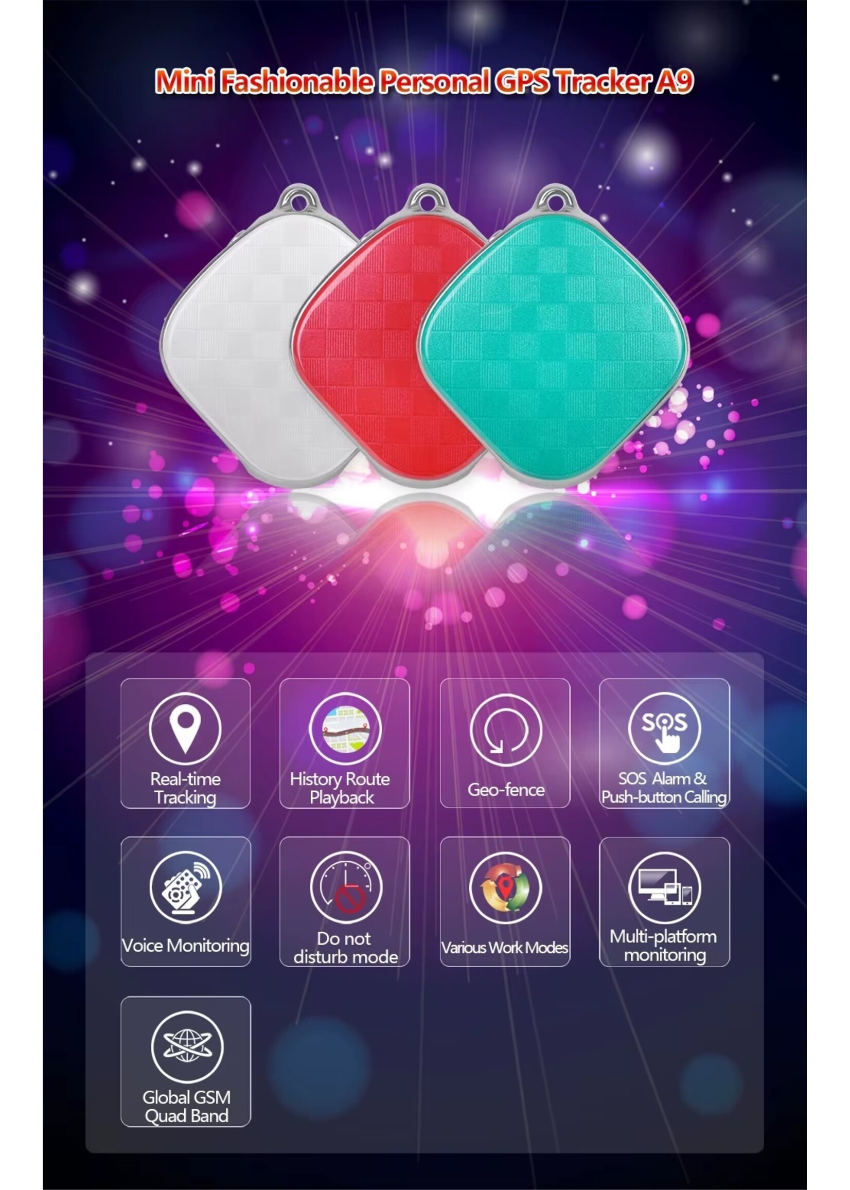 A9 Mini Persoonlijke GPS Tracker Kinderen Luisterapparaat Kinderen GPS Locator Gratis Web App Hond Real-Time Tracking SOS Alarm  (Rood)