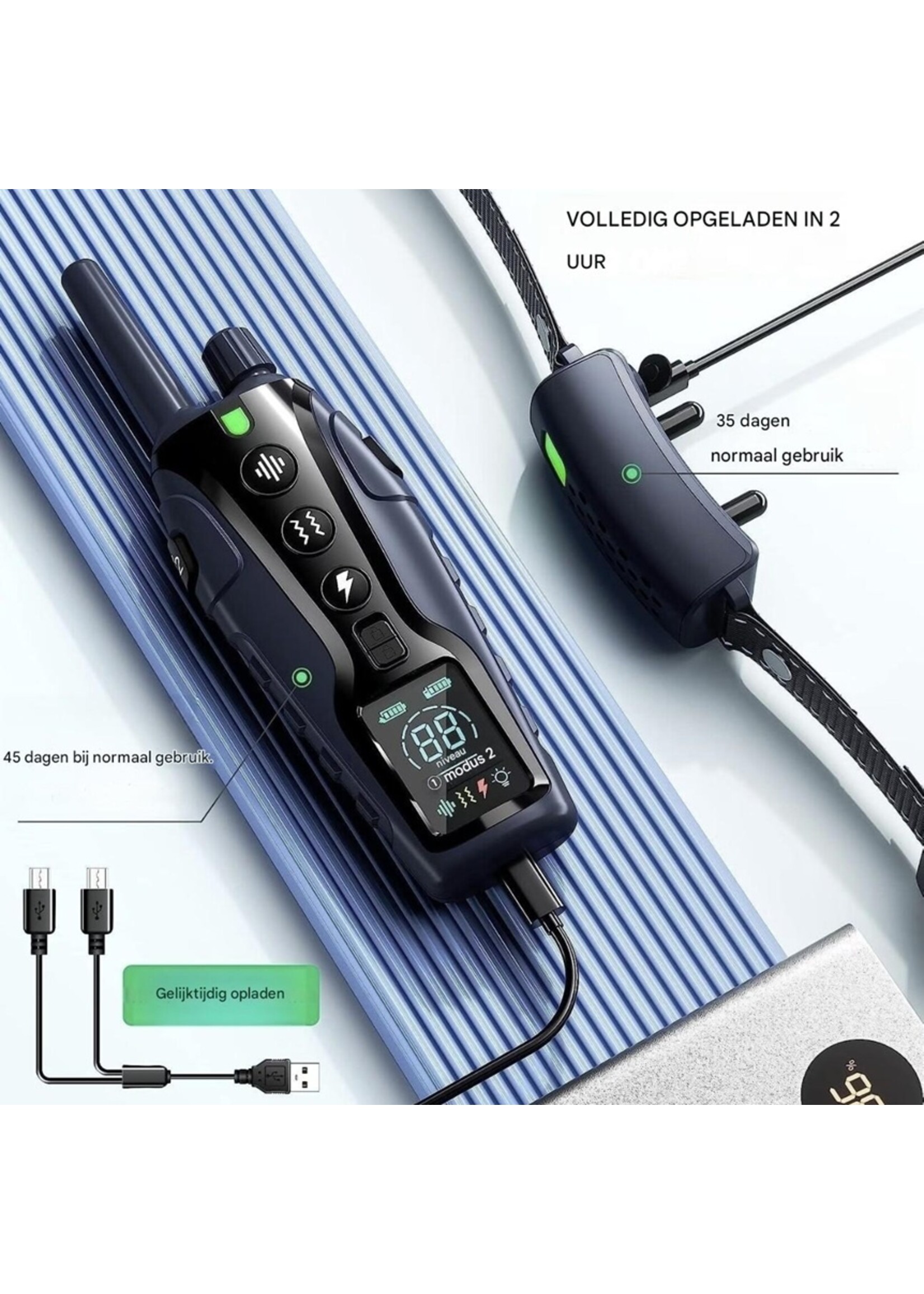 Professionele Elektrische Trainingshalsband voor Honden 1200M – IP67 Waterdicht, Oplaadbaar, Geluid, Trilling, Schokfunctie, Verlichting en Dubbele Batterij-indicator