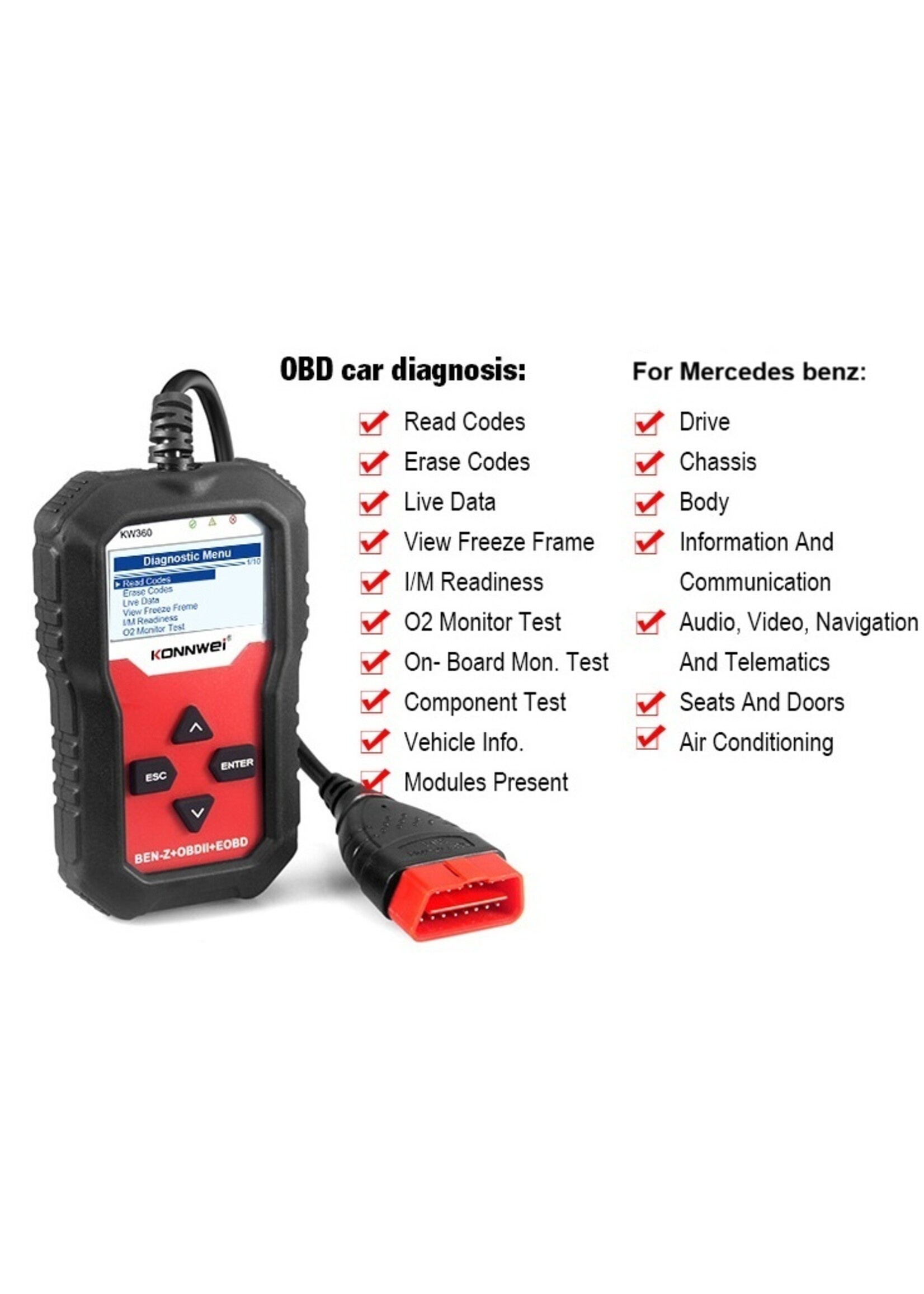 KONNWEI KONNWEI KW360 Full System + OBDII EOBD-scanner Voor Mercedes Benz