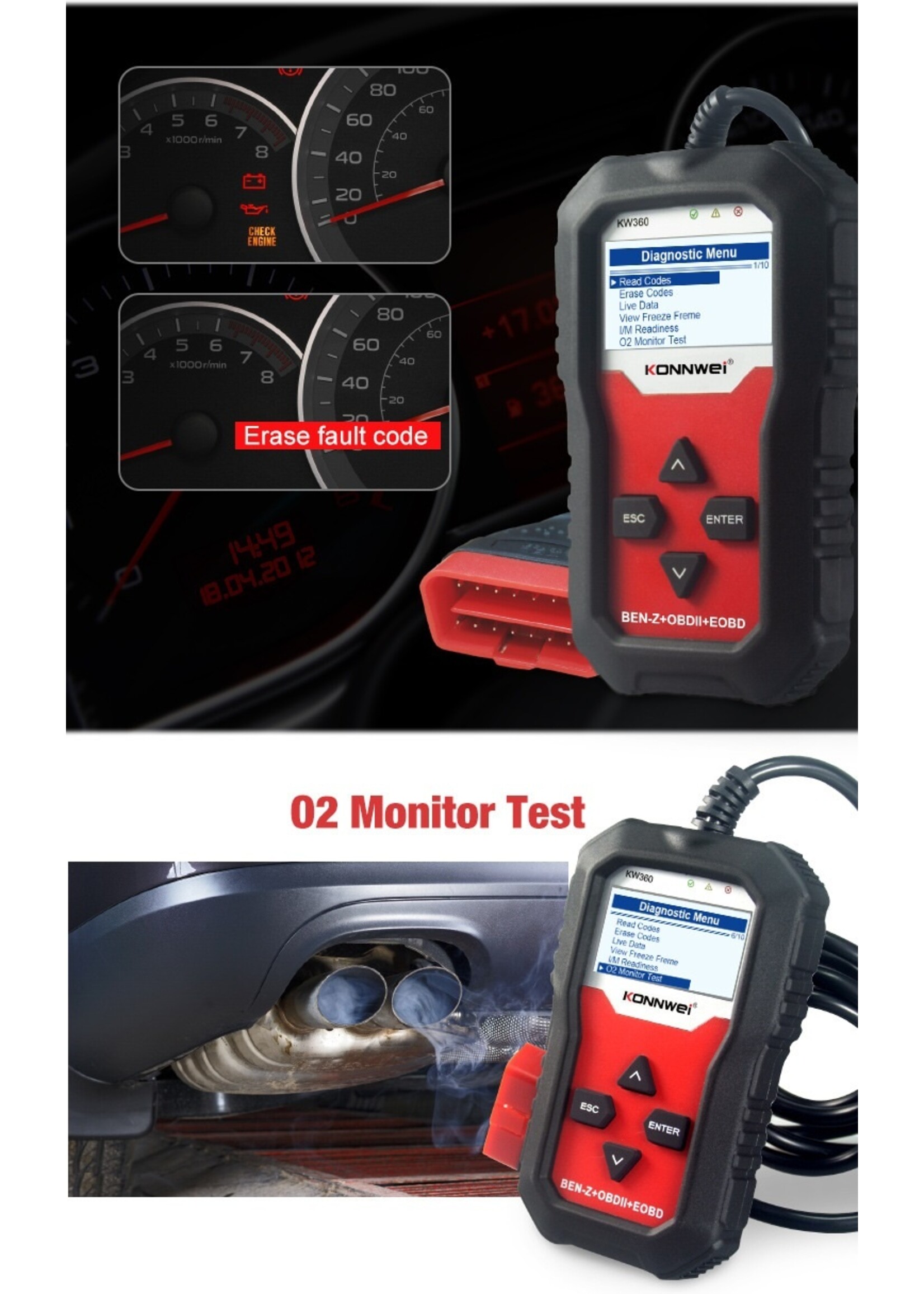 KONNWEI KONNWEI KW360 Full System + OBDII EOBD-scanner Voor Mercedes Benz