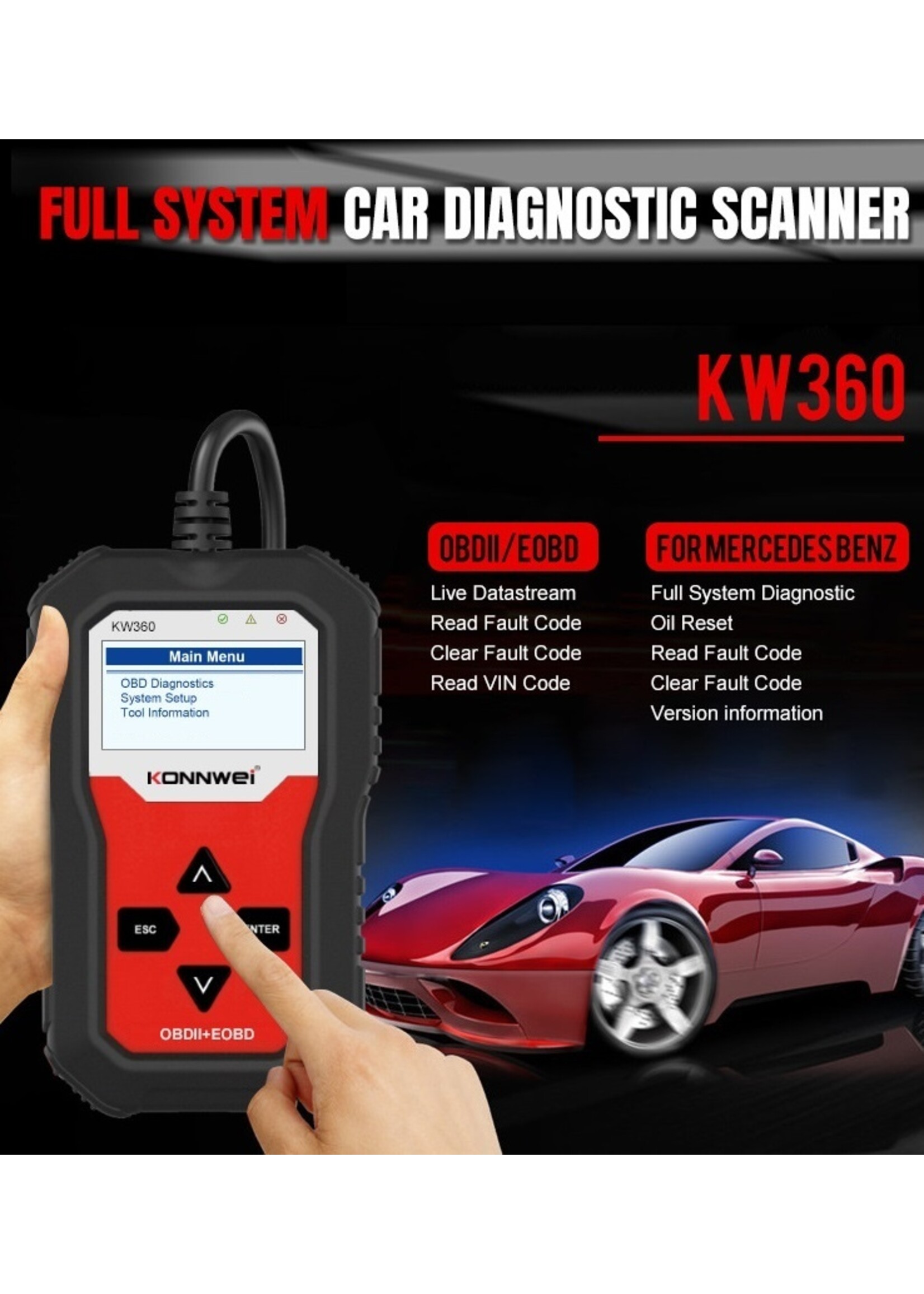 KONNWEI KONNWEI KW360 Full System + OBDII EOBD-scanner Voor Mercedes Benz