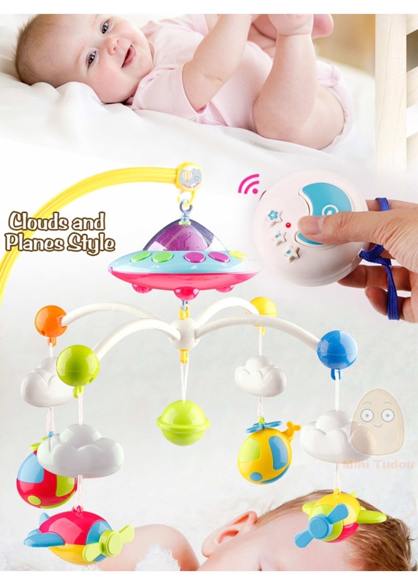 Kleurvolle Baby Muziek Mobiel met Afstandsbediening en sterren projector