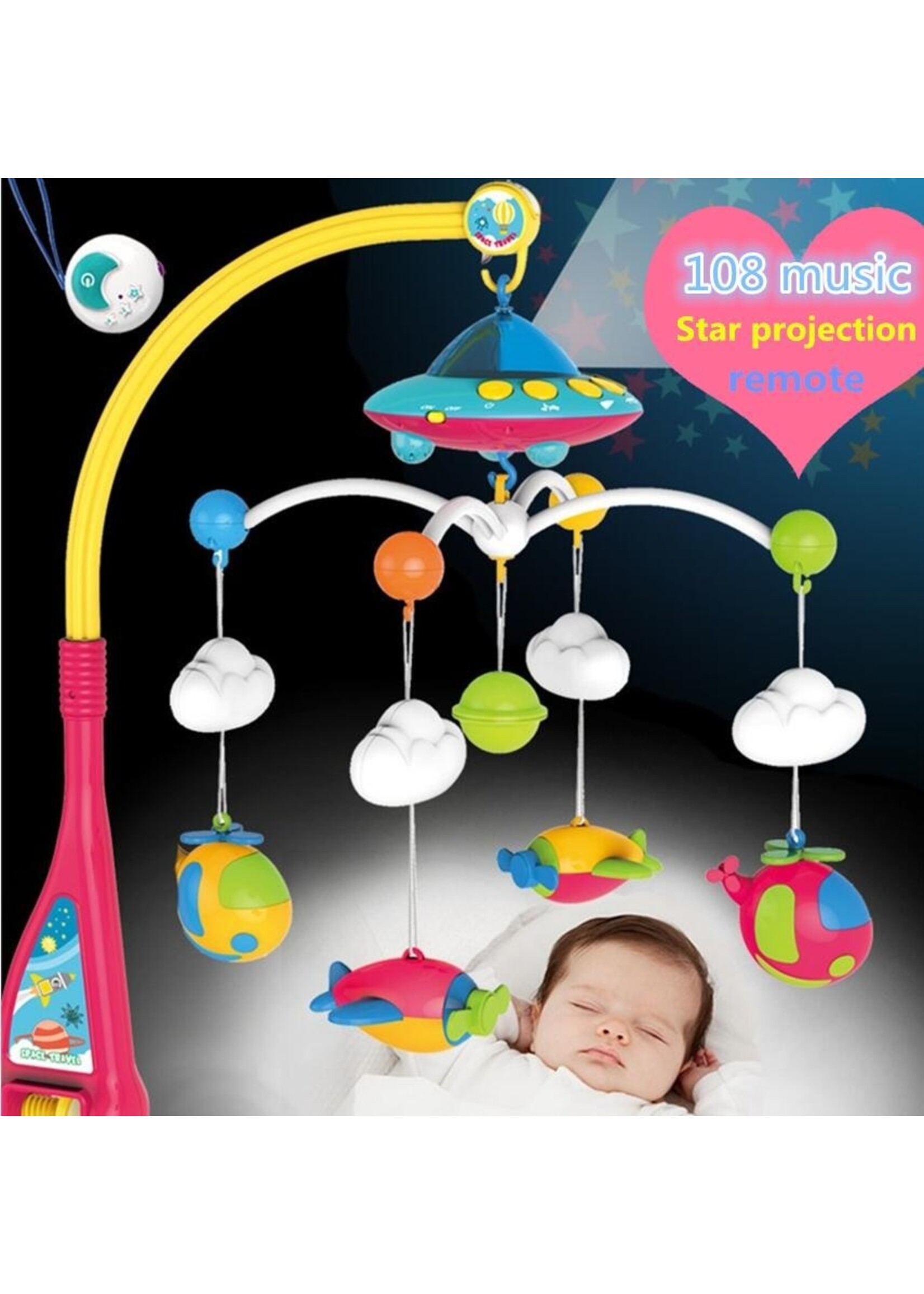 Kleurvolle Baby Muziek Mobiel met Afstandsbediening en sterren projector