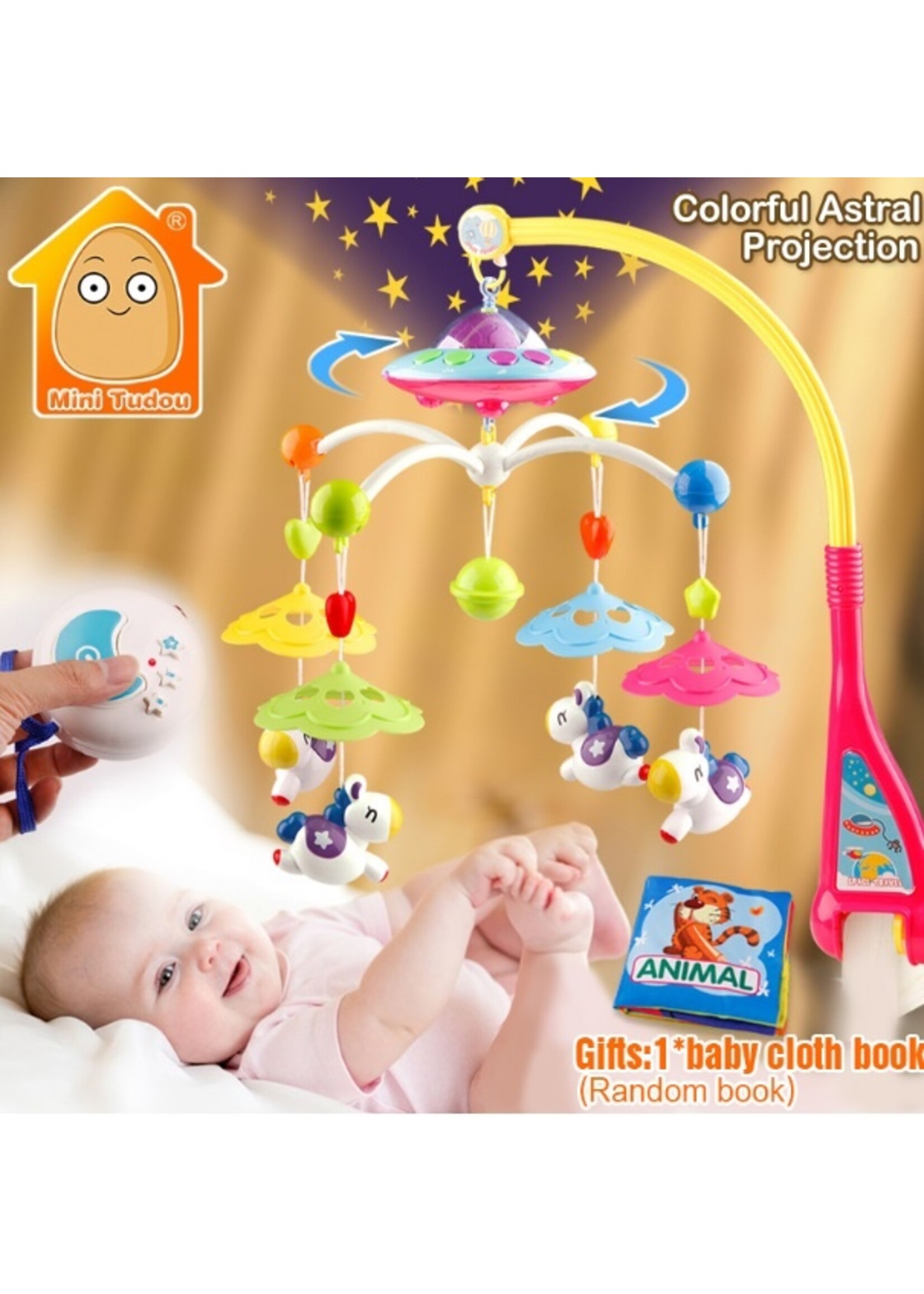 Kleurvolle Baby Muziek Mobiel met Afstandsbediening en sterren projector