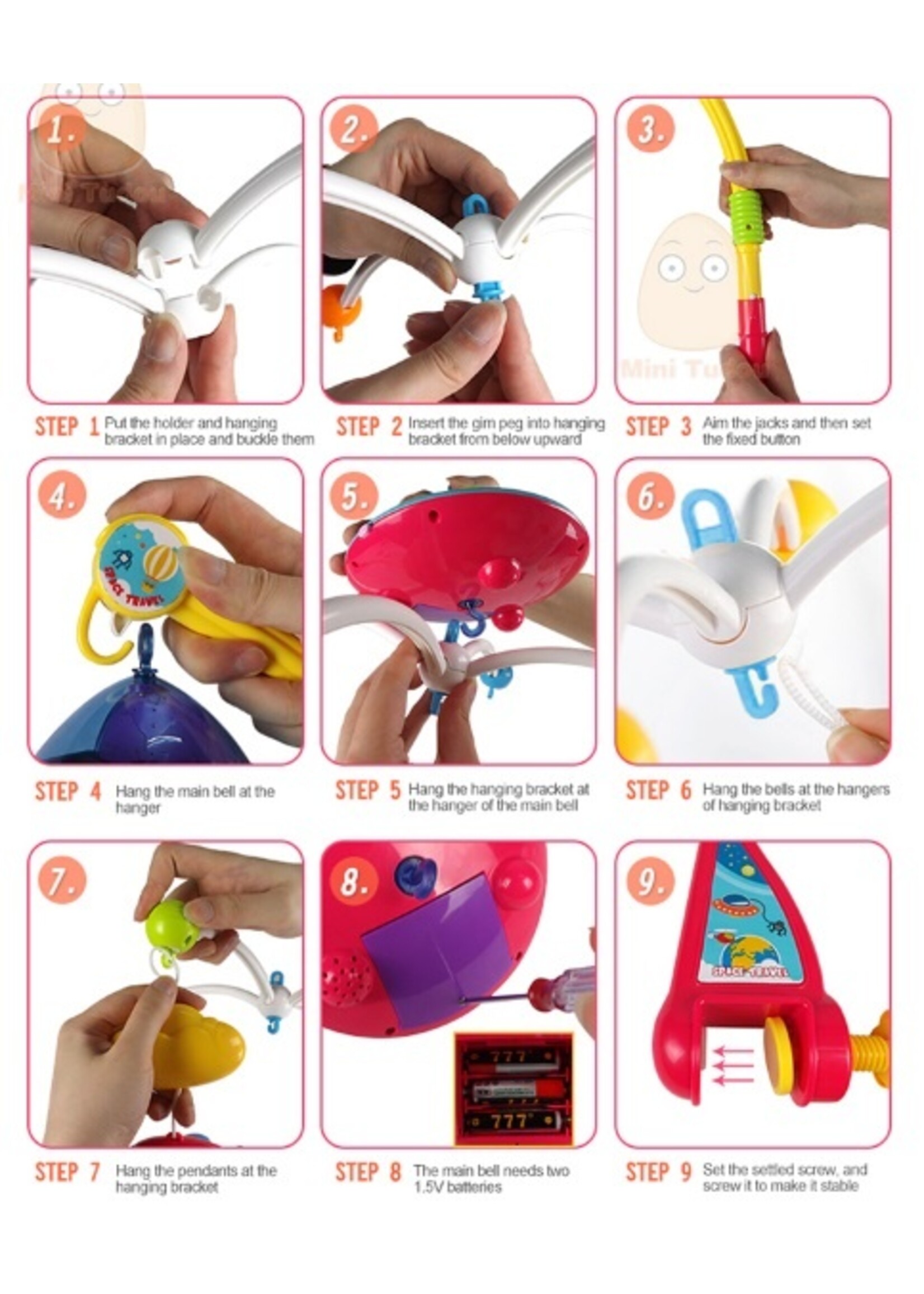 Kleurvolle Baby Muziek Mobiel met Afstandsbediening en sterren projector