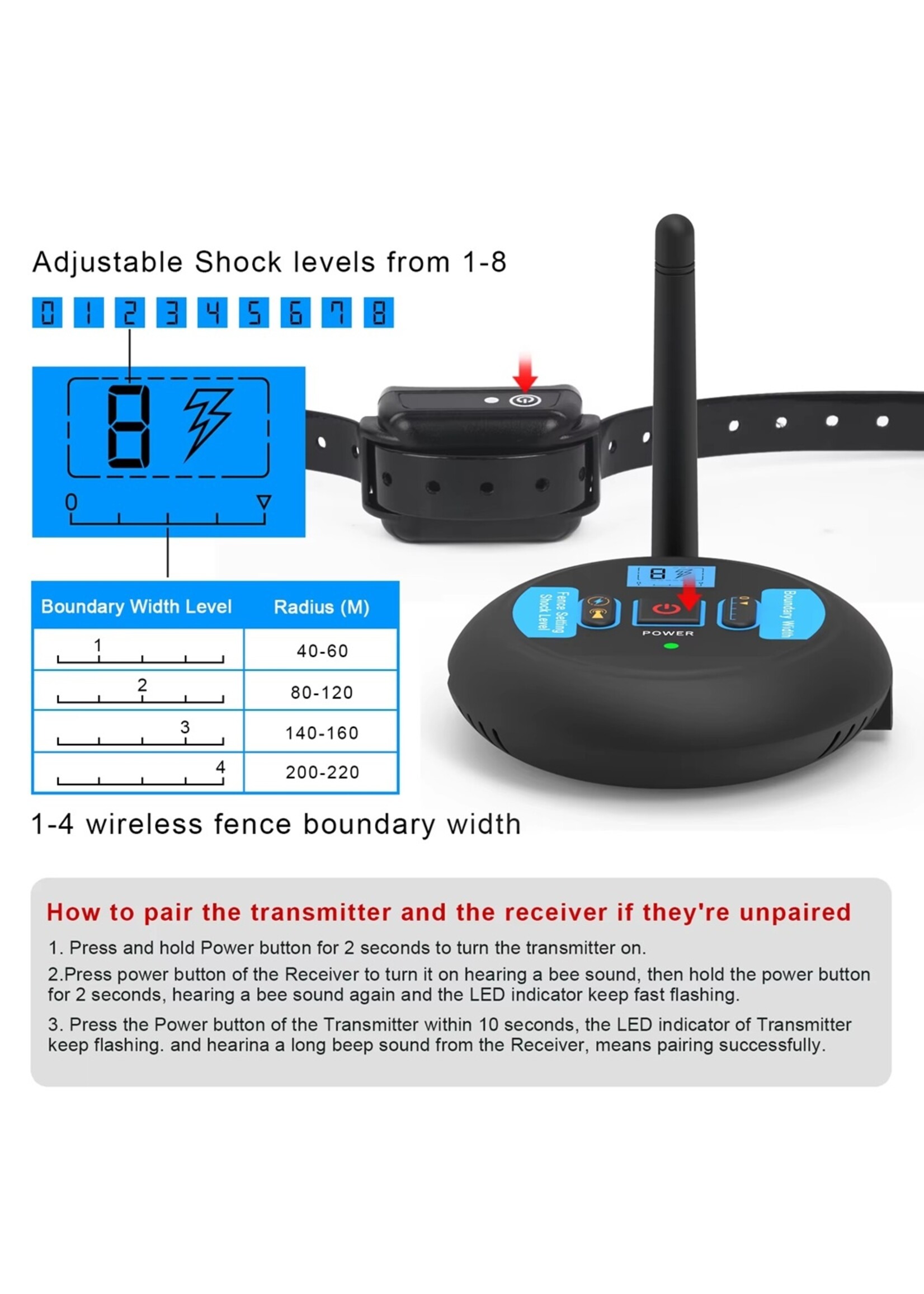 Draadloze Elektronische Hondenomheining – Tot 200 Meter – IP67 – Oplaadbaar – Voor 1 hond