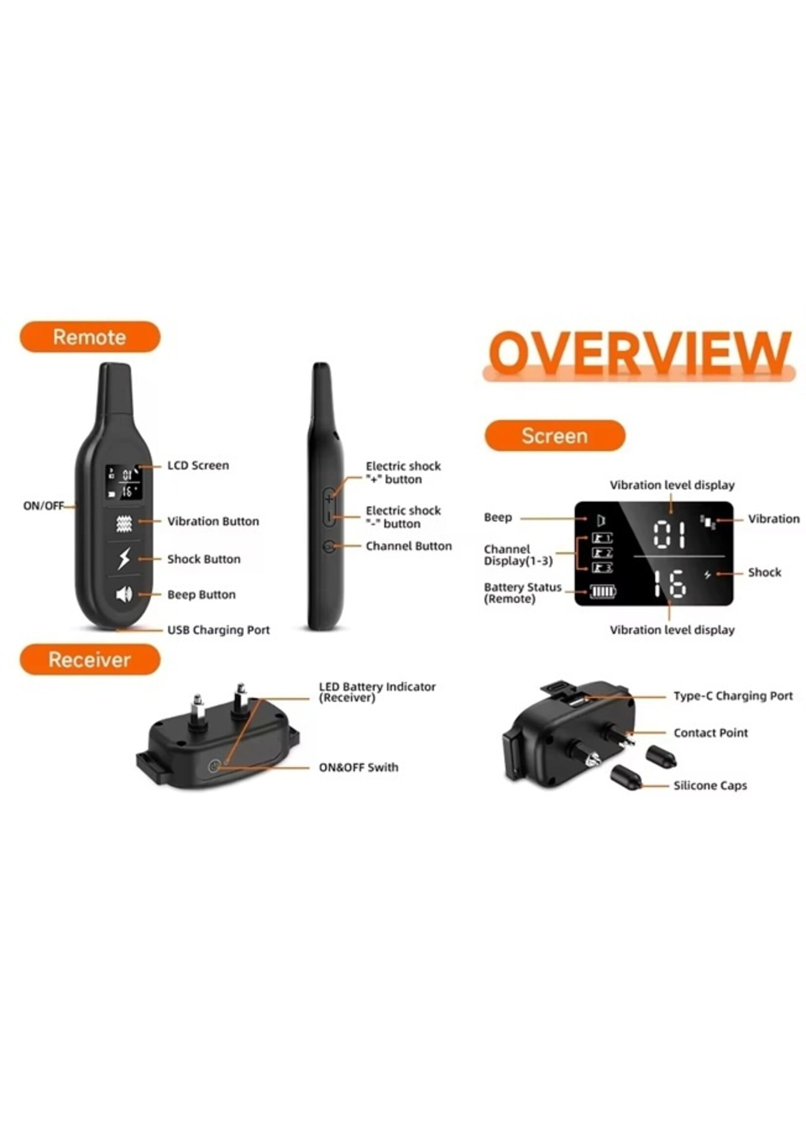 Trainingshalsband met Afstandsbediening – Tot 1000 Meter – IPX7 – 16 Niveaus