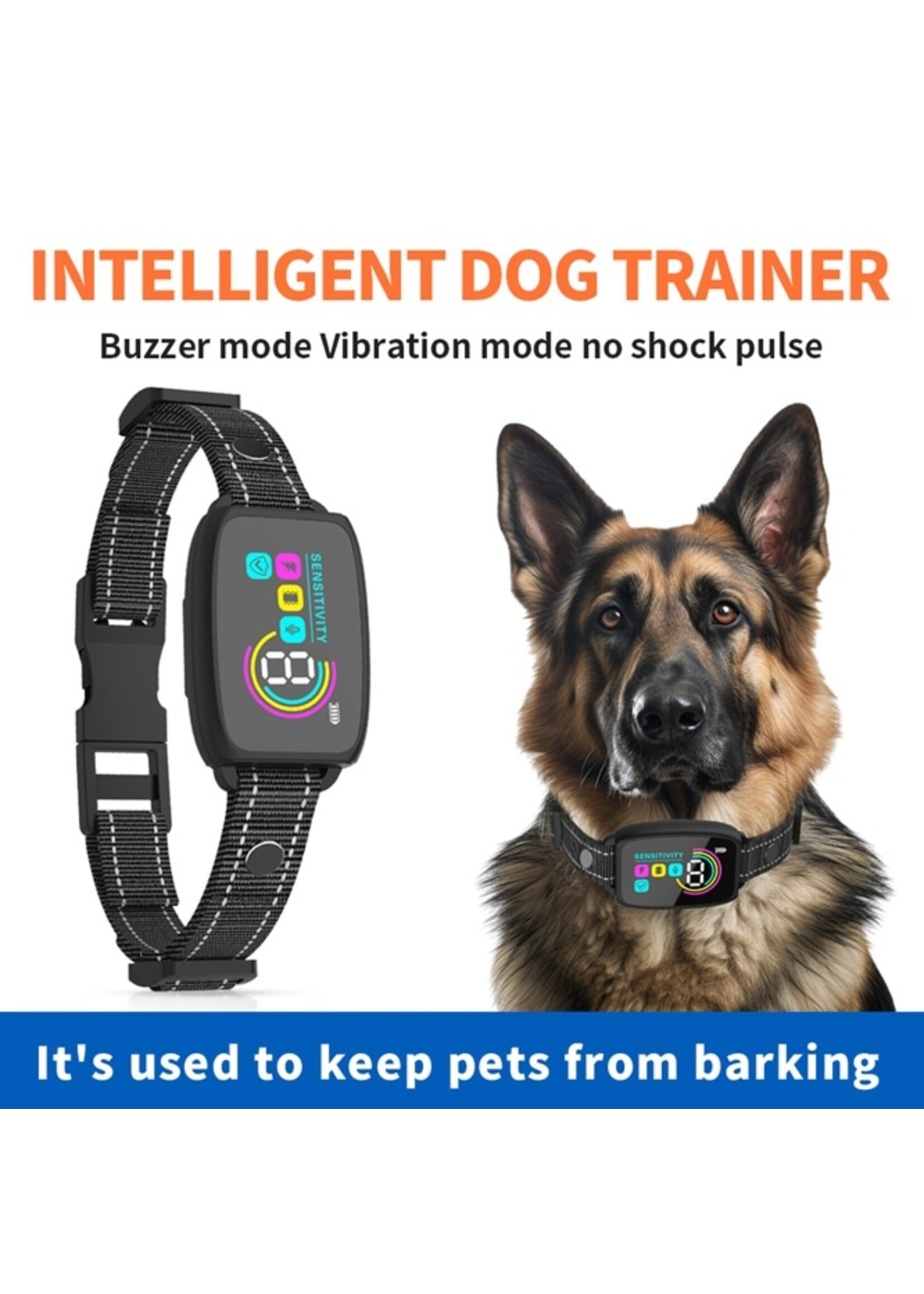 Automatische Anti-Blafband voor Honden – 4 Trainingsmodi – 8 Gevoeligheidsniveaus – Oplaadbaar & Waterbestendig