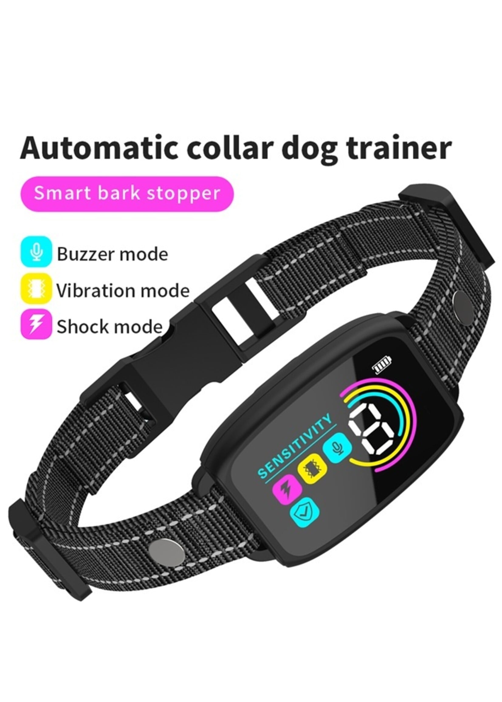 Automatische Anti-Blafband voor Honden – 4 Trainingsmodi – 8 Gevoeligheidsniveaus – Oplaadbaar & Waterbestendig