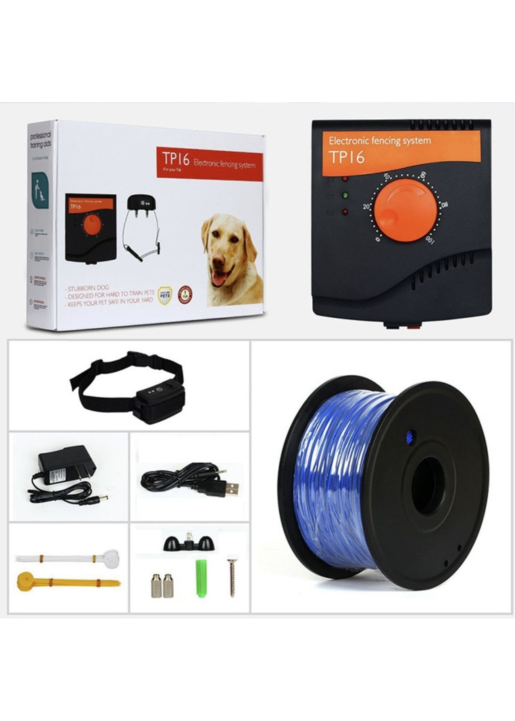 TP16 Elektronische Hondenomheining – 300 Meter Draad – Tot 5.000 m² – Oplaadbare Halsband