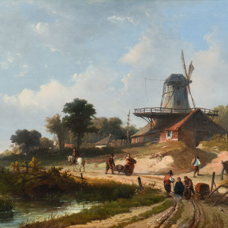 Florent Crabeels (1829-1896) Florent Crabeels, landscape with mill and cattle
