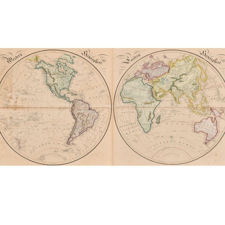 A pair of maps: Western & Eastern Hemisphere - 18th/19th century