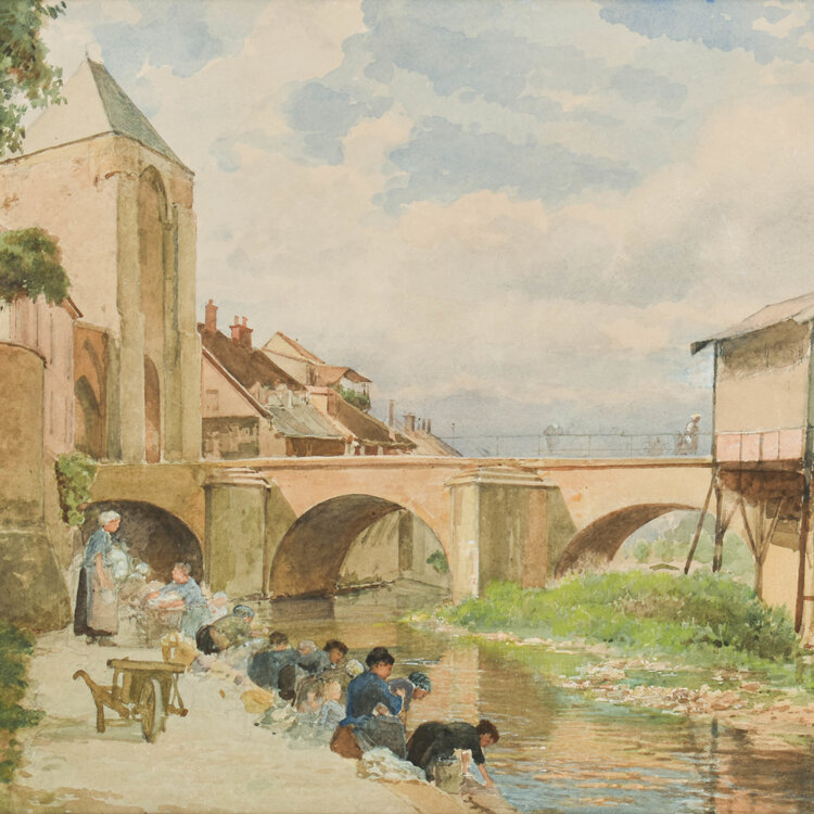 Jules Trayer (1824-1909) Jules Trayer (1824-1909) - Les lavandières de Moret-sur-Loing