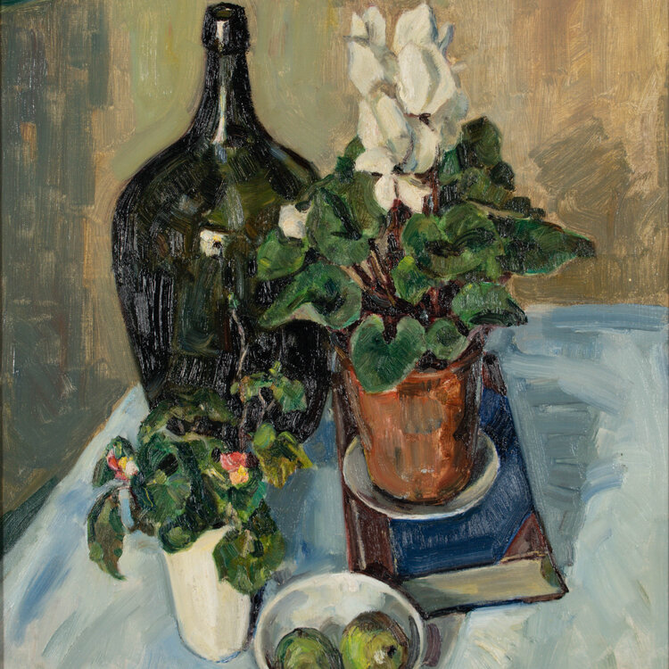 Jacoba Surie (1879-1970) Stilleven met cyclaam en fles