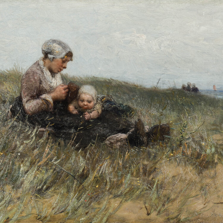 Bernard Blommers (1845-1914) Mother with child on the beach
