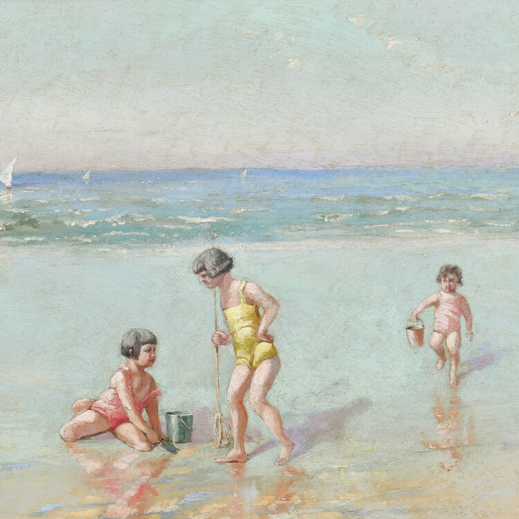 Romeo Dumoulin (1883-1944) Enfants jouant sur la plage