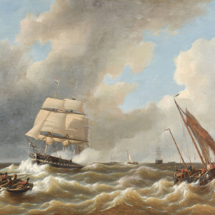 P.J. Schotel (1808-1865) P.J. Schotel (1808-1865) - Seascape with ship in distress near Harlingen