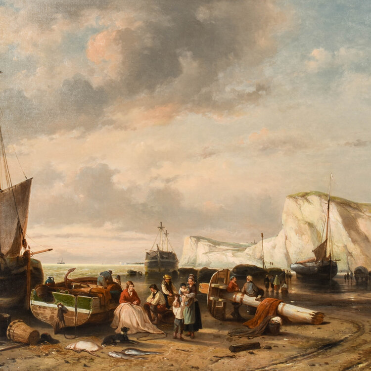 Jan Michiel Ruyten (1813-1881 Jan Michiel Ruyten (1813-1881) - Pêcheur sur la plage des falaises de craie d'Etretat, France