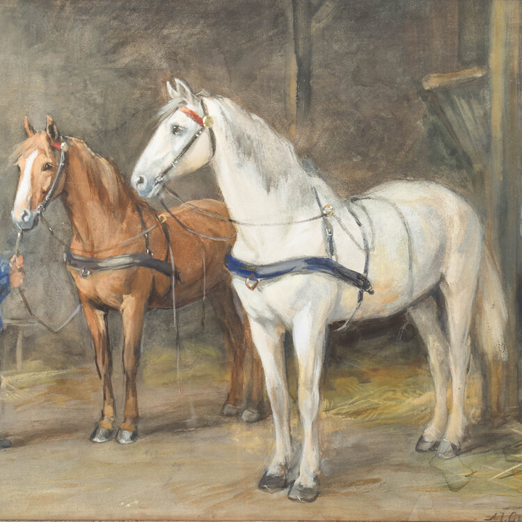 Adrianus Johannes Groenewegen (1874-1963) Adrianus Johannes Groenewegen (1874-1963) - Horses being groomed in the stable