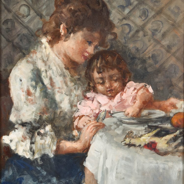 M. Diberti (XX) M. Diberti (XX) - Italian School - Mother and child in the kitchen