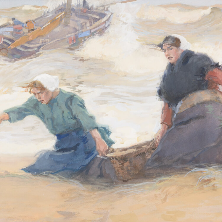 Willy Sluiter (1873-1949) Willy Sluiter (1873-1949) - fisherwomen as they unload the catch