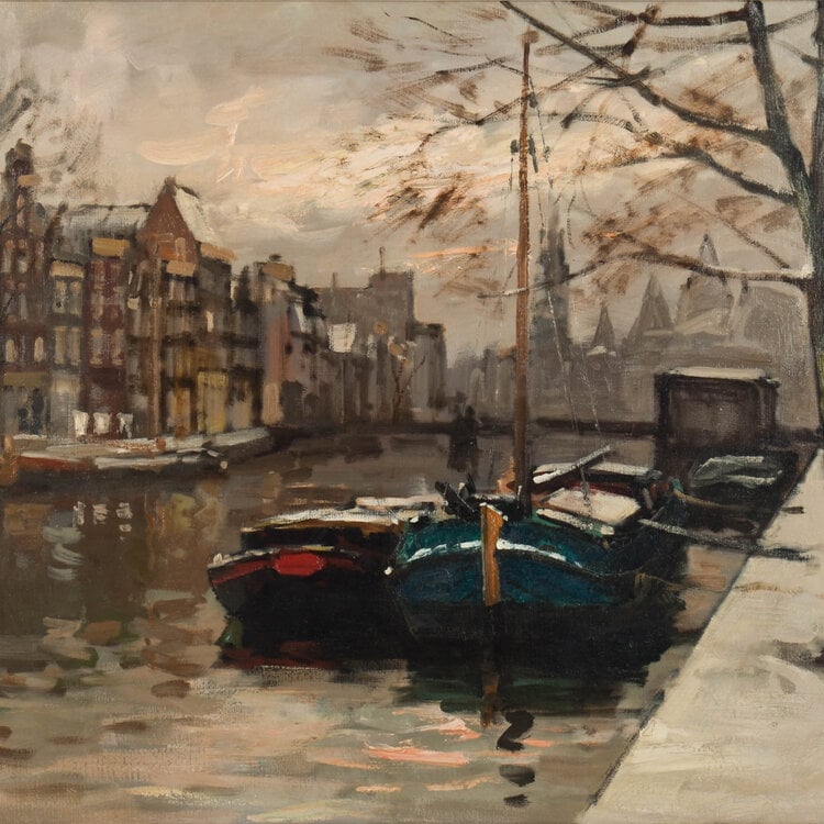 Jan Korthals (1916-1972) Jan Korthals (1916-1972)  - Winter aan de gracht