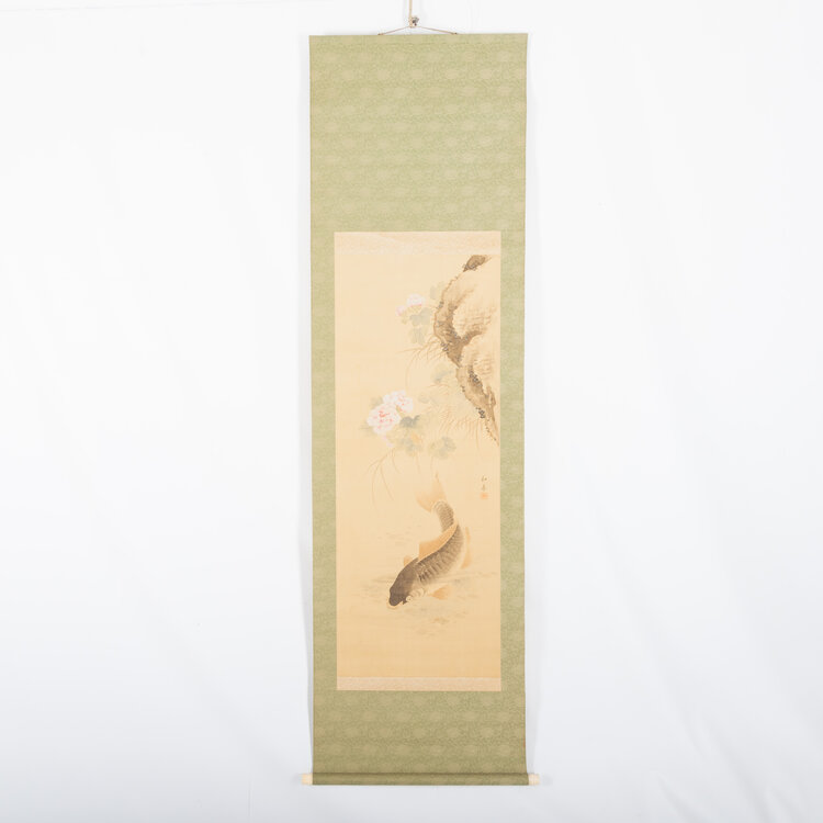 Kano School Scroll- Kakejiku - Blossom and carp