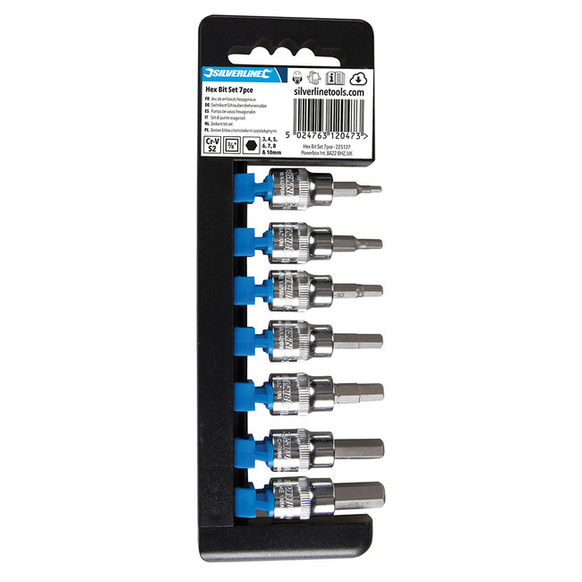 Silverline Dop bitset 3/8" - zeskant - 3 t/m 10 mm - 7 delig