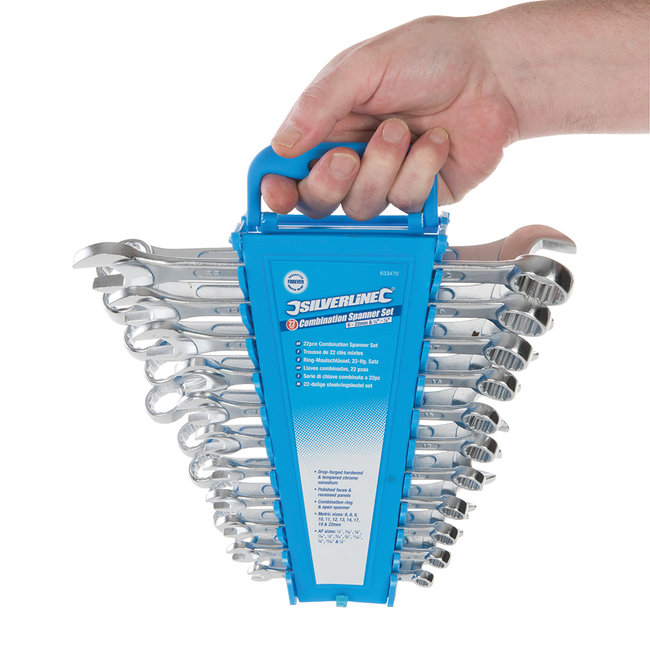 Silverline Steekringsleutelset - 6 t/m 22 mm en 1/4" t/m 7/8" - 22 delig
