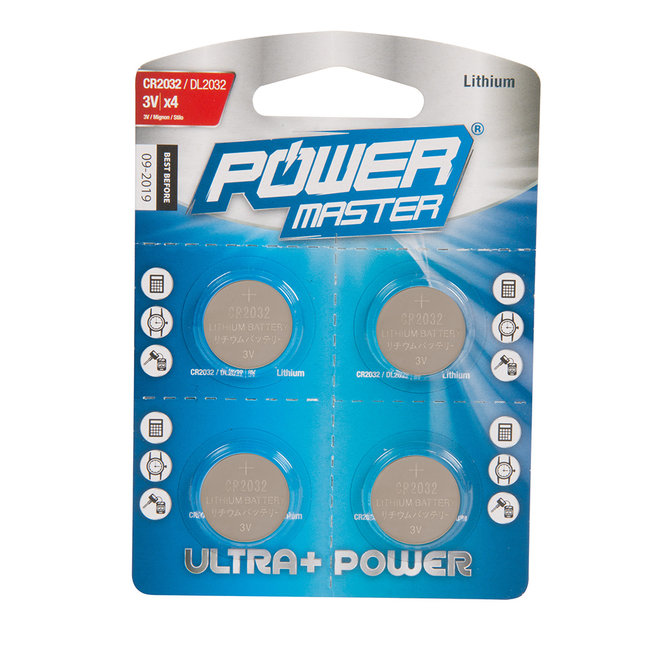 Powermaster Lithium knoopcel batterij - CR2032 - 4 stuks