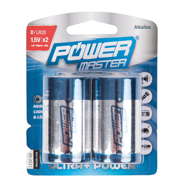 Powermaster Type D super alkaline batterij - LR20 - 2 stuks