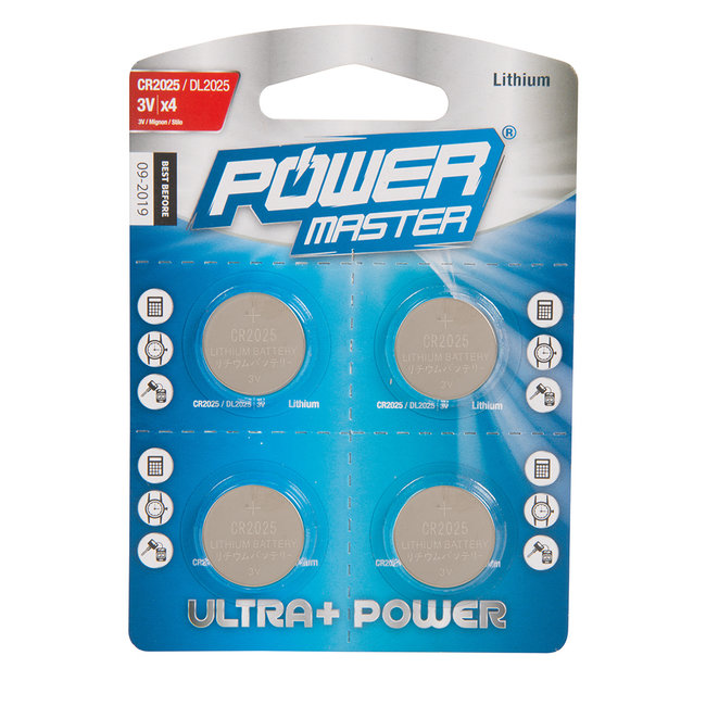 Powermaster Lithium knoopcel batterij - CR2025 - 4 stuks