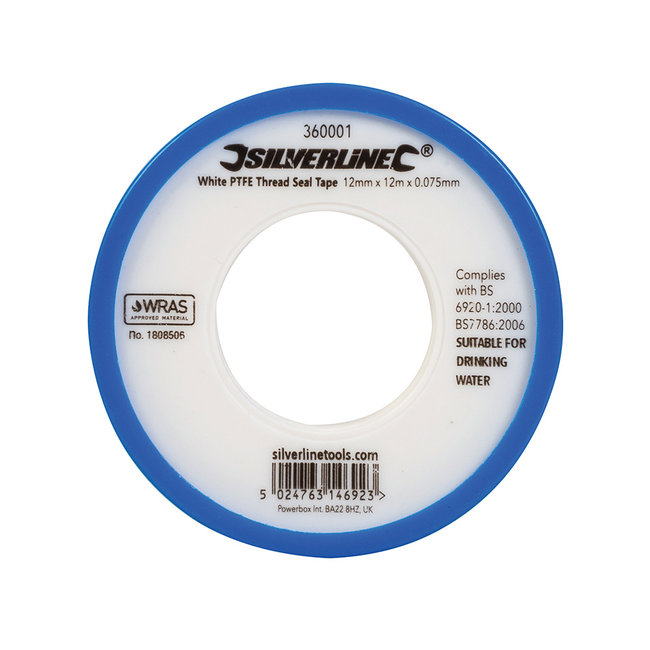 Silverline PTFE Teflon tape wit - 12 mm x 12 m - 10 stuks