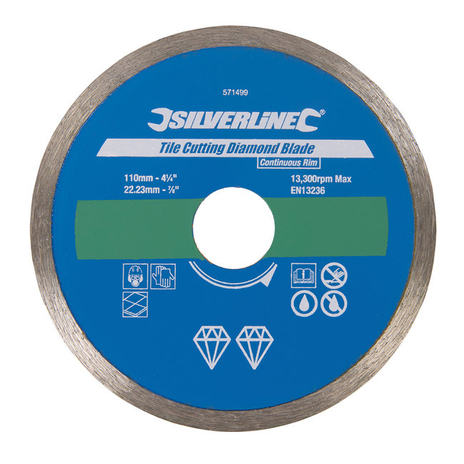 Silverline Diamant tegel snijschijf 110 x 22,23 mm, gesloten velg