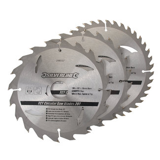 Silverline TCT cirkelzaagblad 20, 24, 40 tanden, 3 pak 180 x 30 - 20, 16 mm ringen
