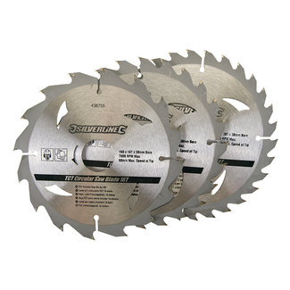 Silverline TCT cirkelzaagblad, 16, 24, 30 tanden, 3 pak 160 x 30 - 20, 16 en 10 mm ringen