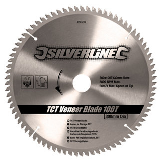 Silverline TCT fineer cirkelzaagblad, 100 tanden 300 x 30 - 25, 20 en 16 mm ringen