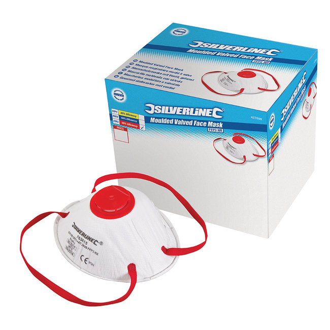 Silverline Gevormd FFP3 stofmasker met ventiel, enkel gebruik displaydoos, 10 pak FFP3, enkel gebruik