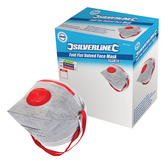 Silverline Plat vouwbaar FFP3 stofmasker met ventiel, enkel gebruik, 25 pak