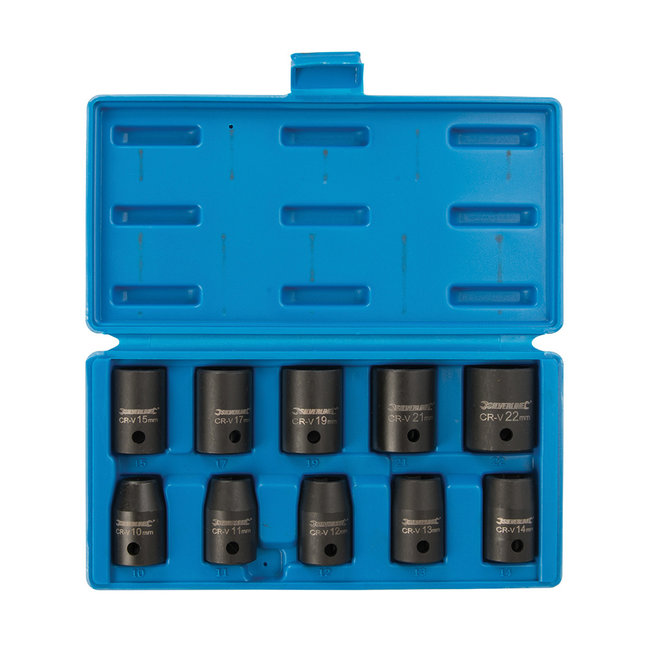 Silverline 10 delige set met 1/2" metrische zeskant-krachtdoppen 10 - 22 mm