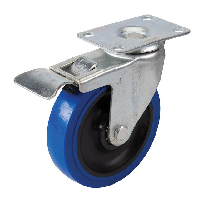 Fixman Rubberen zwenkwiel met rem 125 mm, 180 kg, blauw