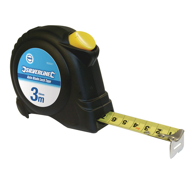 Silverline Zelf vergrendelende rolmaat 3 m x 16 mm
