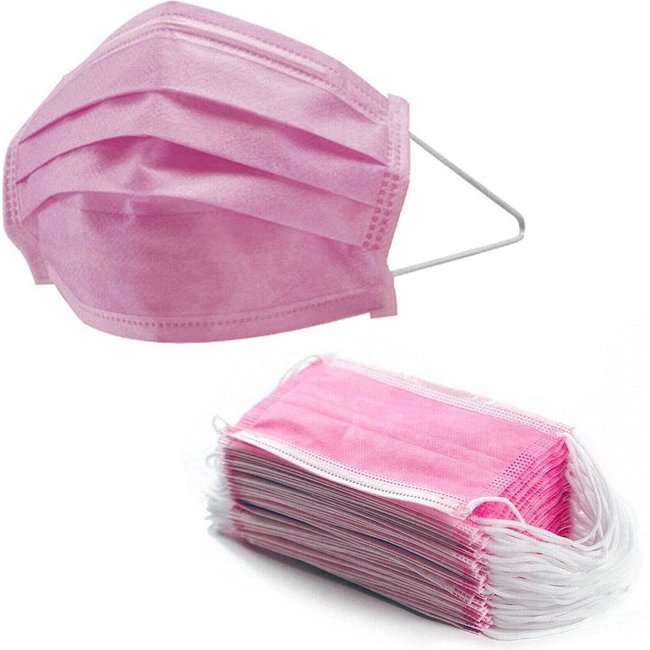 Roze wegwerp mondkapjes 3 laags, 50 stuks