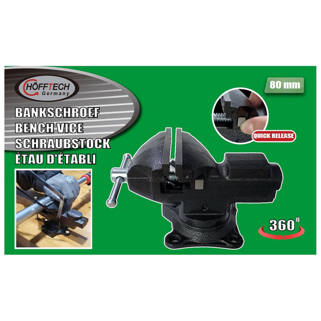 Hofftech Bankschroef Quick Release 80 mm – Met 360° Draaivoet en Aambeeld