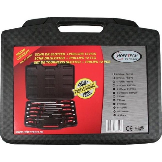 Hofftech schroevendraaier set in koffer 12-delig PH + sleufkop