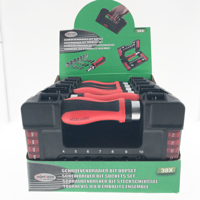 Hofftech schroevendraaier 38 delige bit- dopset met koffer